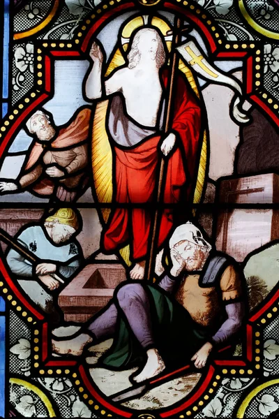 Церковь Корделье Окно Витраже Воскрешение Иисуса Lons Saunier Франция — стоковое фото