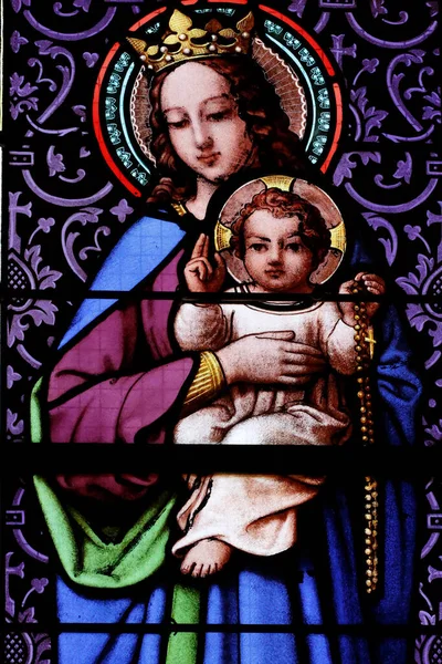 Sankt Martins Kyrka Fönster Målat Glas Jungfru Maria Och Jesusbarnet — Stockfoto