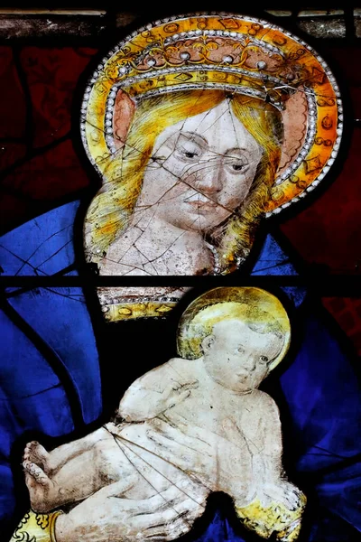 Saint Martin Church Stained Glass Window Virgin Mary Infant Jesus — Stock Photo, Image