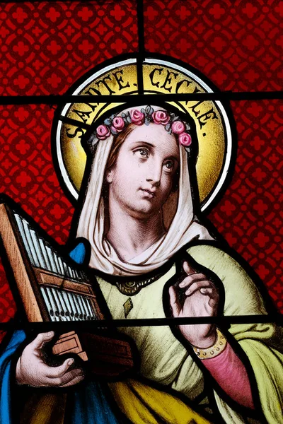 Fönster Målat Glas Sankt Cecilia Patroness Musiker Törnen Frankrike — Stockfoto