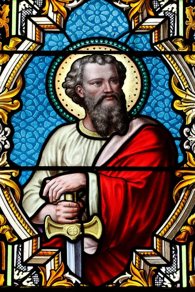 Bleiglasfenster Der Apostel Paulus Groisy Frankreich — Stockfoto