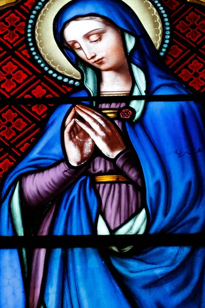 Vidriera Virgen María Thorens Francia — Foto de Stock