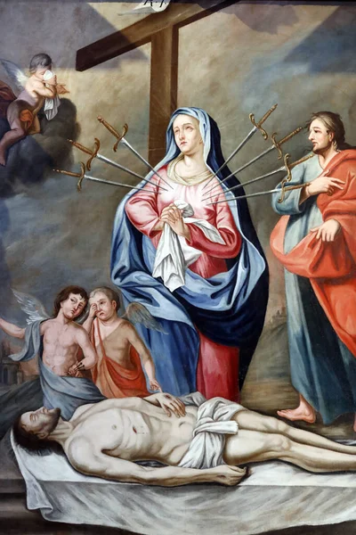 Kościół Notre Dame Assomption Cordon Malowanie Matka Boża Siedmiu Bolesów — Zdjęcie stockowe