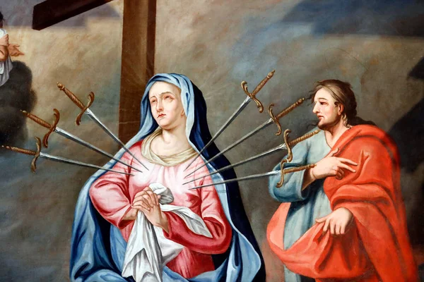 Notre Dame Assomption Cordon Church Painting Our Lady Seven Sorrows — Stock Photo, Image