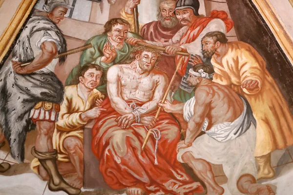 Notre Dame Assomption Cordon Church Fresco Passion Christ Jesus Scourged — Stock Photo, Image