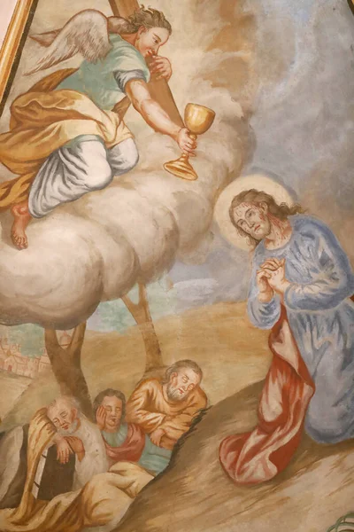 Notre Dame Assomption Cordon Kerk Een Fresco Jezus Bidt Tuin — Stockfoto