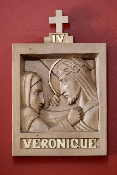 Kristi Lidenskap Korsets Vei Stasjon Veronica Tørker Ansiktet Til Jesus – stockfoto