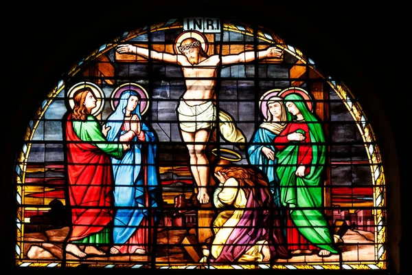 Iglesia Rumilly Vidriera Crucifixión Jesús Cruz Francia — Foto de Stock