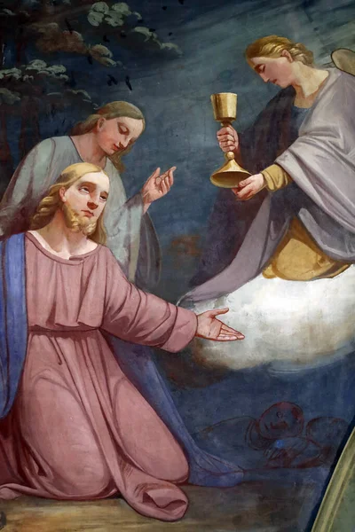 Chiesa Rumilly Pittura Murale Gesù Che Prega Nel Giardino Del — Foto Stock