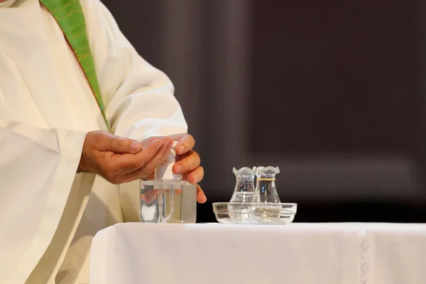 stock image Catholic church. Sunday mass. Priest at eucharistic celebration.  France. 