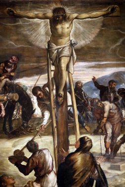 Aziz Mark Bazilikası. İsa 'nın Tutkusu. Çarmıha gerilme. Çarmıha gerilmiş İsa. Resim yapmak. İtalya. 
