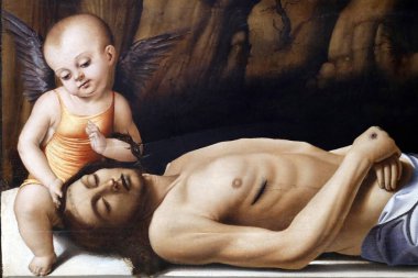 Gallerie dell'Accademia. Marco Basaiti 'den İki Melek Arasındaki Ölü İsa. İtalya. 