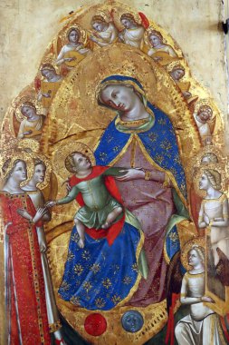 Gallerie dell'Accademia. Lorenzo Veneziano 'dan Aziz Catherine' in Gizemli Evliliği. Tahta panel. 1360 numara. İtalya. 