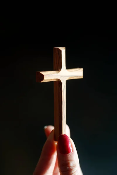 Croce Cristiana Legno Mano Fede Spiritualità Francia — Foto Stock