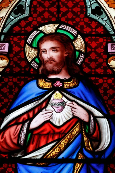 Vidro Manchado Sagrado Coração Jesus França — Fotografia de Stock