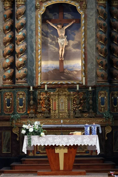 圣弗朗西斯科销售教堂 祭坛和可读性与Chirist在十字架上 圣弗朗西斯科德销售教堂 Annecy — 图库照片