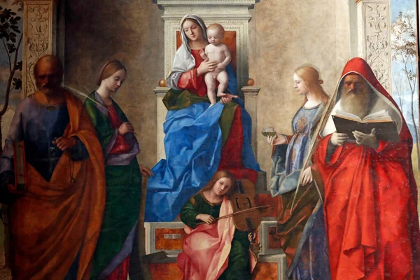 San Zaccarian Kirkko Neitsyt Lapsi Sts Peter Catherine Aleksandrialainen Lucy — kuvapankkivalokuva