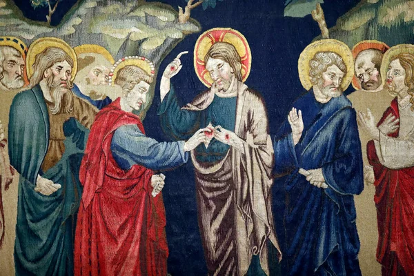 Pyhän Markuksen Museo Kudos Villaa Jaksot Passion Christ Pyhän Thomasin — kuvapankkivalokuva