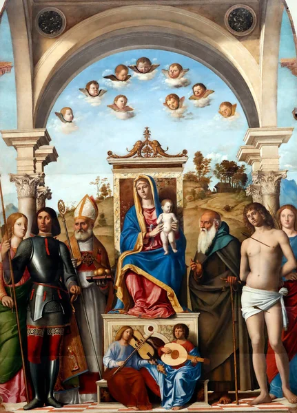 Gallerie Dell Accademia Engelsk Madonna Barnet Tronet Sammen Med Saints – stockfoto