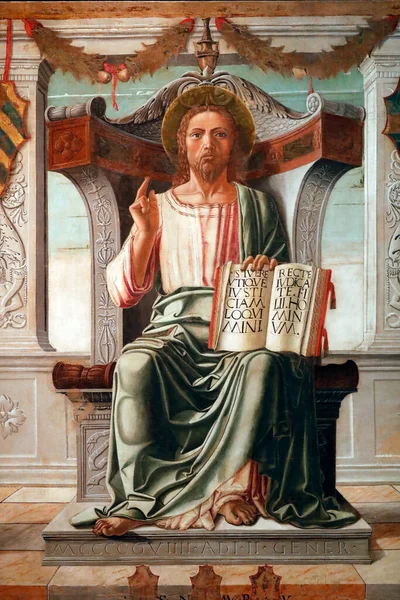 ギャラリー アカデミア キリストの祝福 マエストロ キャタバーによる世界の救い主 詳細は キャンバスだ 1469年 イタリア — ストック写真