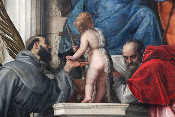 Gallerie Dell Accademia Madonna Child Saints Joseph Justina Francis Pikkulapsi — kuvapankkivalokuva
