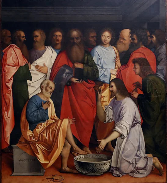 Gallerie Dell Accept Христос Омывающий Ноги Апостолов Джованни Агостино Лоди — стоковое фото