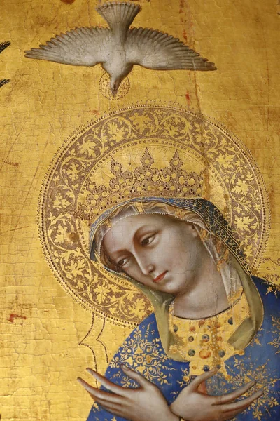 Gallerie Dell Accademia 洛伦佐 波瑞亚诺的 狮子波瑞亚奇 的波瑞奇 木制面板 1357年圣母玛利亚和圣灵细节 意大利 — 图库照片