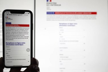 Coronavirus (Covid-19). Kilitlenme. Aşağılayıcı hareketin sayısal sertifikası. Fransa. 