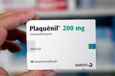 Coronavirüs salgını. Hidroklorokin (Plaquenil adı altında ve Sanofi tarafından üretilen) klorokinin bir türevi. Fransa. 