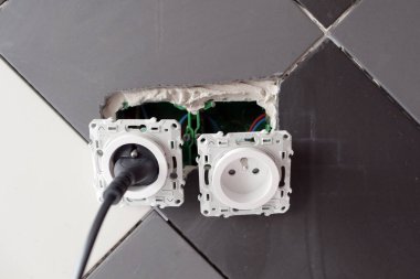 Elektrik tesisatı, elektrik prizi evi. Fransa. 