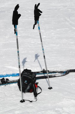 Tecrit sırasında kayak yamacı. Covid-19 salgını. Saint-Gervais. Fransa. 