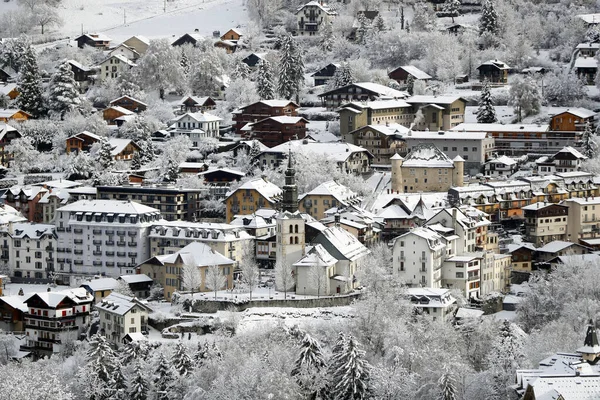 Franska Alperna Vintern Byn Saint Gervais Mont Blanc Berömd Skidstation — Stockfoto