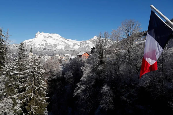 Francia Alpok Télen Szent Gervais Mont Blanc Falu Híres Síállomás — Stock Fotó