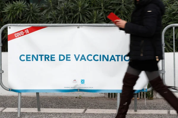 Знак Вході Центр Вакцинації Covid Канни Франція — стокове фото