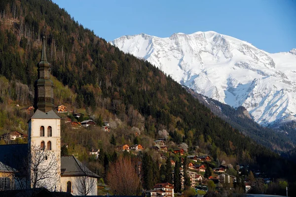 Barockkirche Und Mont Blanc Massiv Saint Gervais Frankreich — Stockfoto