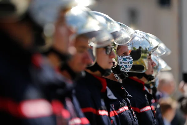 Julio Día Nacional Francia Ceremonia Con Los Bomberos Sapeurs Pompiers —  Fotos de Stock