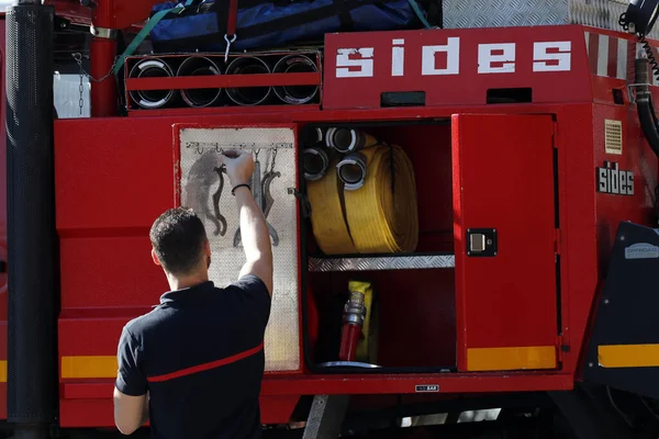 Departamento Bomberos Vehículo Emergencia Sistema Rociadores Sapeurs Pompiers Franceses Francia —  Fotos de Stock