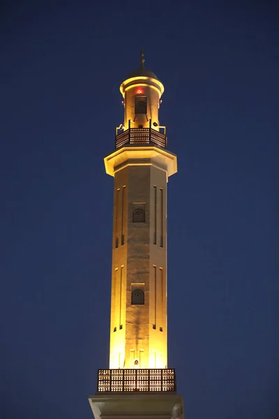 Bur Dubai Grande Mesquita Minarete Noite Dubai Emirados Árabes Unidos — Fotografia de Stock