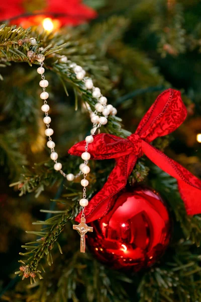 Vánoční Stromek Ozdobou Modlitebními Korálky Ženeva Švýcarsko — Stock fotografie