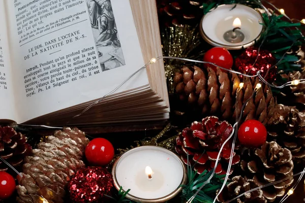 Advent Wreath Bible Candels Christmas Composition — Stock Photo, Image
