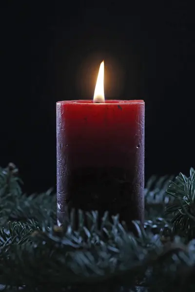 Red Advent Candle Christmas Composition — Stock Photo, Image