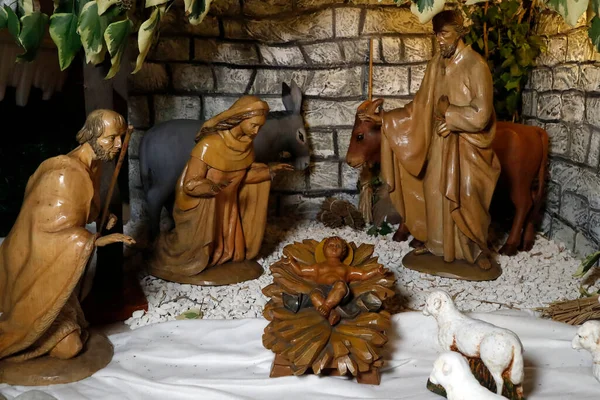 Presépio Berço Natal Igreja Católica França — Fotografia de Stock