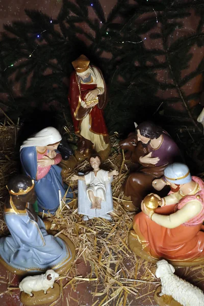 Geboorteplaats Kerststal Katholieke Kerk Frankrijk — Stockfoto