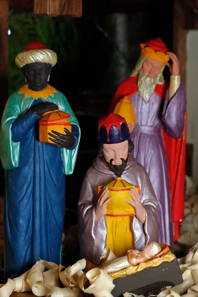 Belén Cuna Navidad Adoración Tres Magos Llamado Patisar Caspar Melchior — Foto de Stock