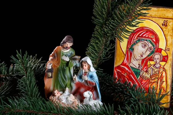 Presépio Berço Natal Santa Família Com Menino Jesus Igreja Católica — Fotografia de Stock
