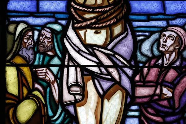 Sankt Etienne Kyrkan Fönster Målat Glas Kristi Lidelse Korsfästelsen Jesus — Stockfoto