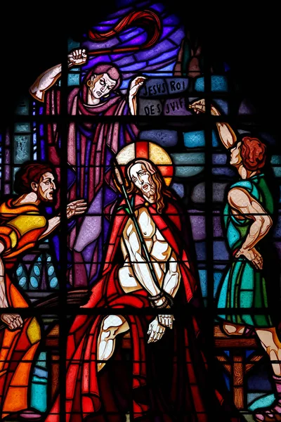 Aziz Etienne Aziz Stephen Kilisesi Lekeli Cam Pencere Nın Kırbaçlanması — Stok fotoğraf