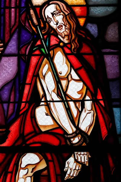 Saint Etienne Saint Stephen Church Stained Glass Window Flagellation Christ — Stock Photo, Image