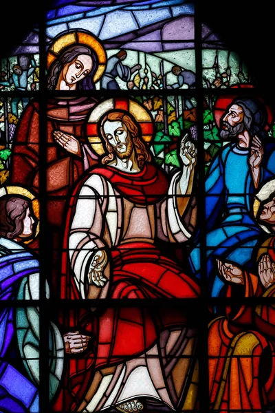 圣埃蒂安 圣斯蒂芬 缝隙玻璃窗 耶稣对他们说 你们也可以去我的葡萄园里作工 我就给你们一切当得的 马太福音20 4法国 — 图库照片
