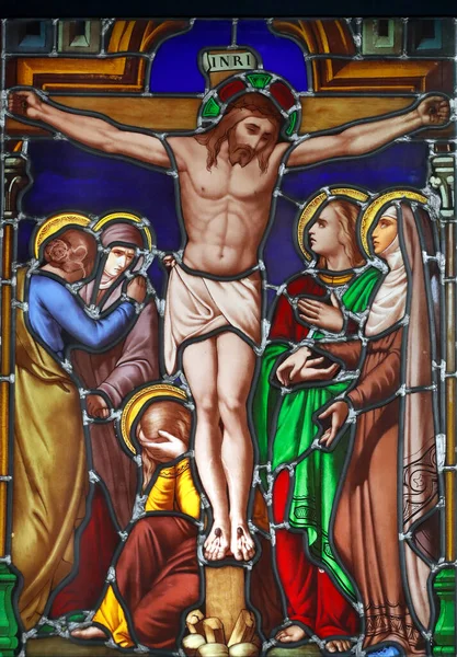 Kościół Notre Dame Aix Les Bains Witraże Pasja Chrystusa Ukrzyżowanie — Zdjęcie stockowe